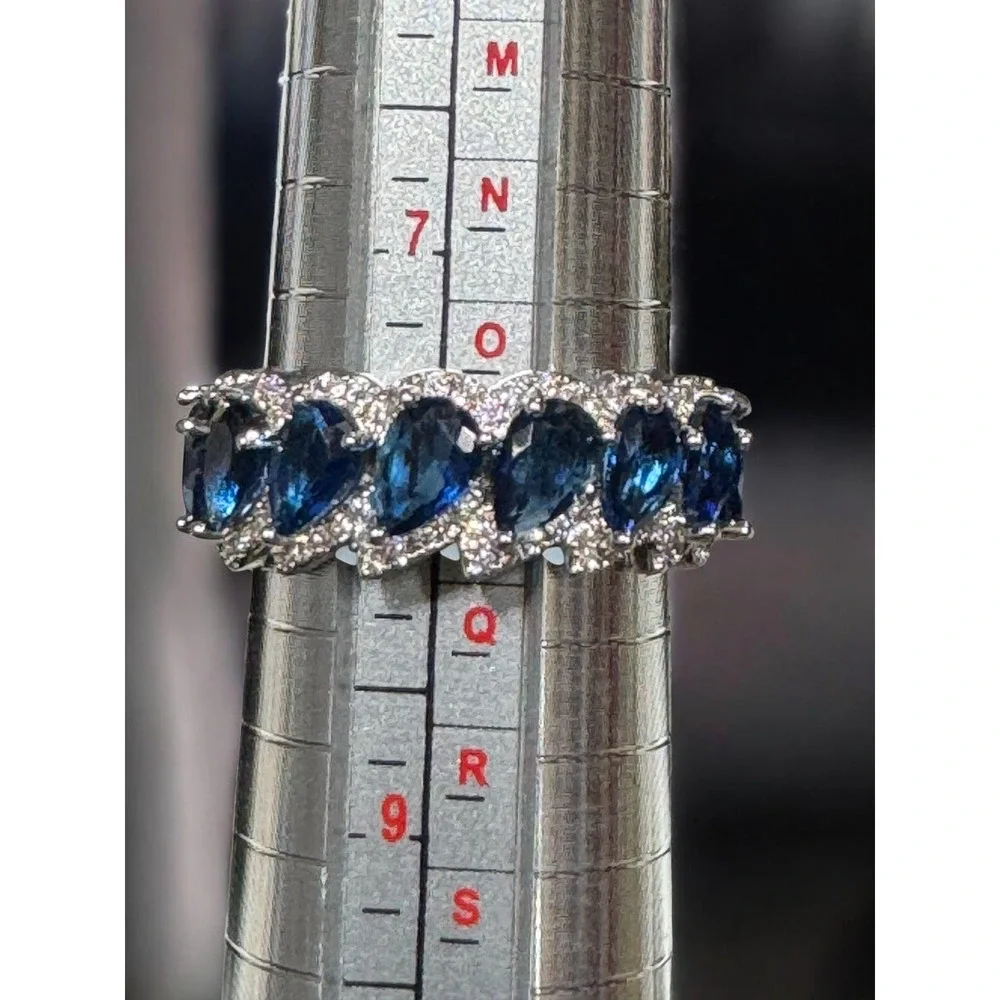 Blue Crystal Pear Cut‎ Eternity Band Ring Silver Tone Costume Jewelry Size 8